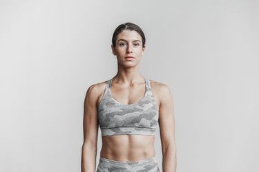 Nobull Pace Plush Heather Women's Sports Bras White Camo | Australia (OU2784)